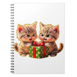 **Cute Kittens Fighting Over a Gift – Funny Christ Notebook