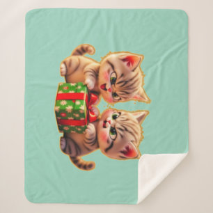 **Cute Kittens Fighting Over a Gift – Funny Christ Sherpa Blanket