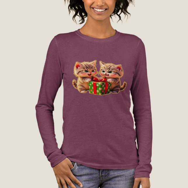 **Cute Kittens Fighting Over a Gift – Funny Christ Tri-Blend Shirt (Front)