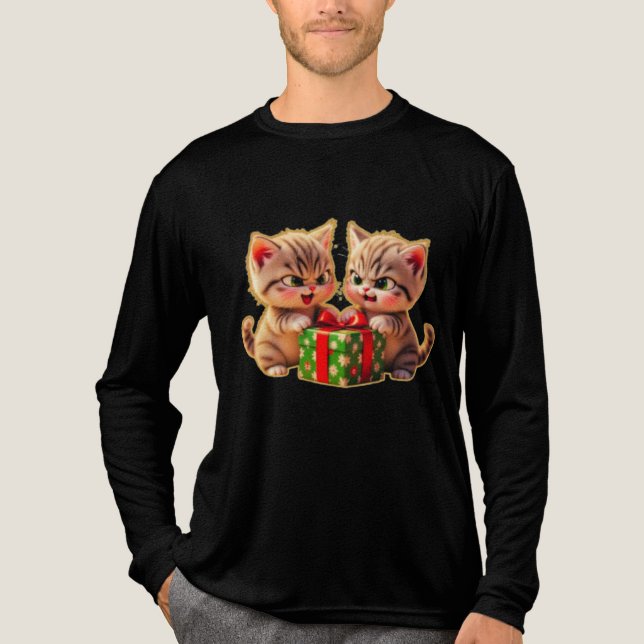**Cute Kittens Fighting Over a Gift – Funny Christ Tri-Blend Shirt (Front)
