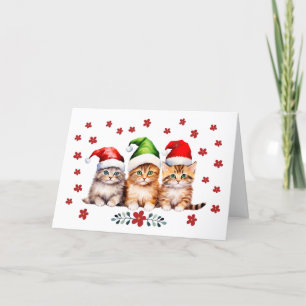 Cute Kittens & Florals Christmas Card