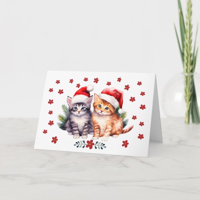 Cute Kittens & Florals Christmas Card (Front)