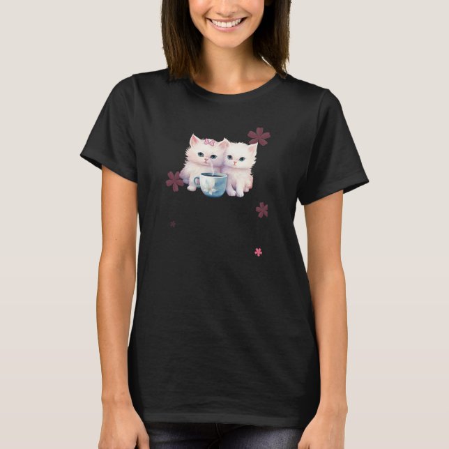 Cute Kittens Flowers T-Shirt (Front)