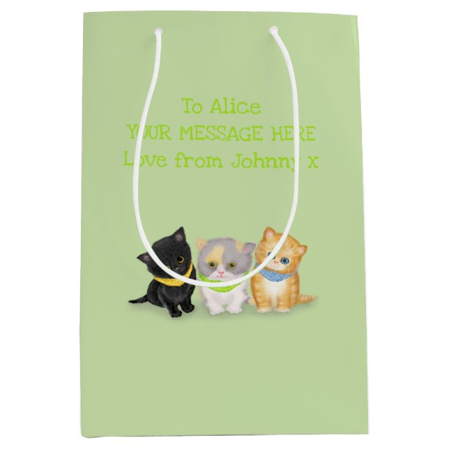 Cute kittens green personalized gift bag (Front)