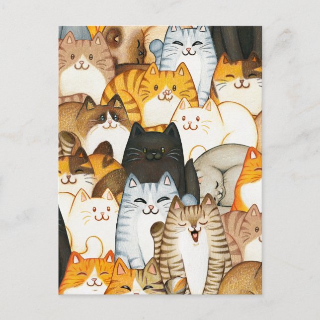 Cute kittens hand drawn pattern  postcard (Front)