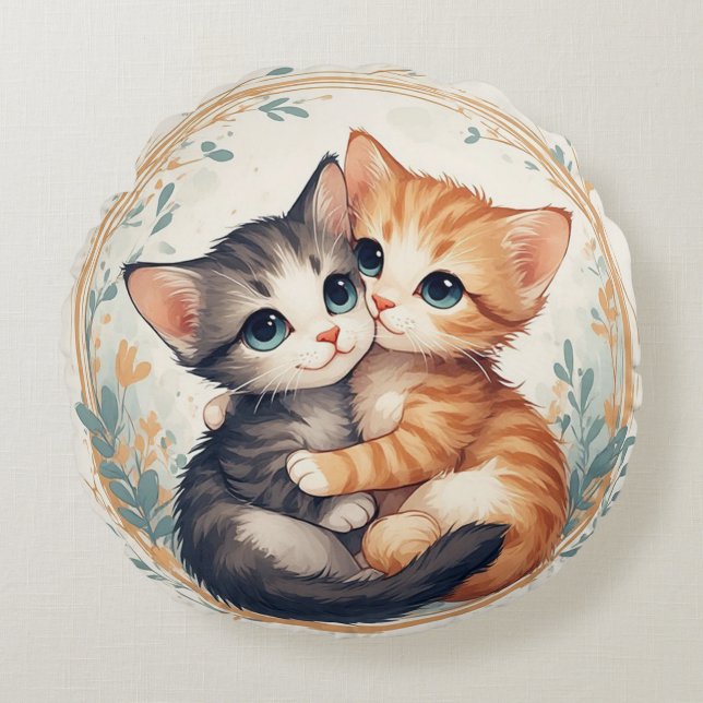 Cute Kittens Hugging Together Round Cushion (Front)