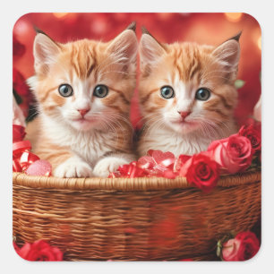 Cute Kittens in a Straw Basket Square Sticker