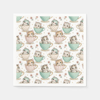 Cute Kittens in Teacups - Kids Cat Design Pattern Napkin