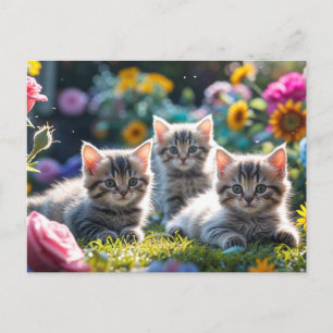 Cute Kittens in the Flower Garden Postcard