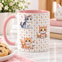 Cute Kittens & Paw Prints Pink Coffee Mug