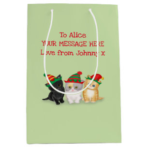 Cute kittens personalised green Christmas gift bag