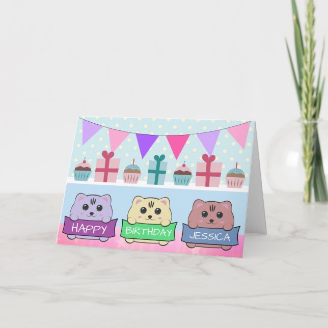 Cute Kittens Personalised Happy Birthday Card (Front)