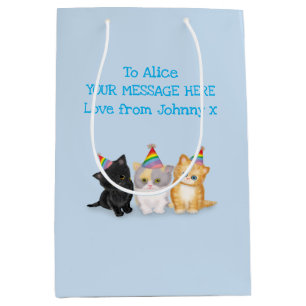 Cute kittens personalized blue birthday gift bag
