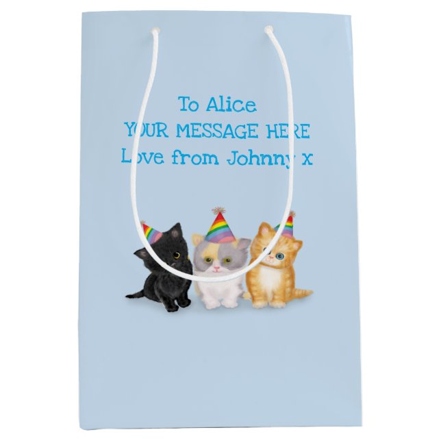 Cute kittens personalized blue birthday gift bag (Front)