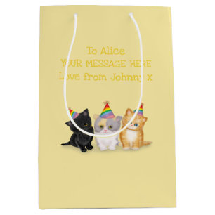 Cute kittens personalized gold birthday gift bag