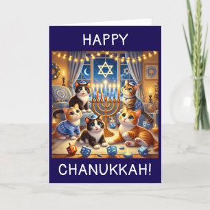 Cute kittens playing dreidels Chanukah card