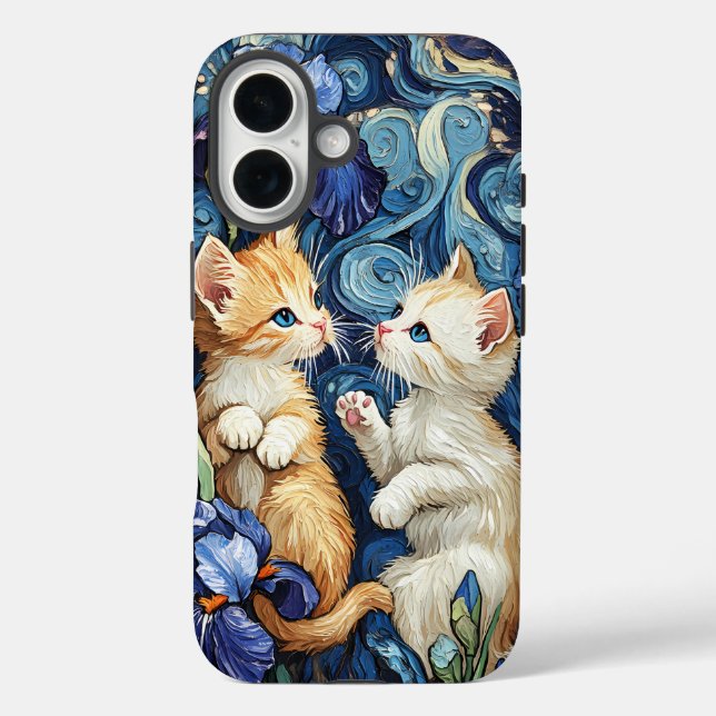 Cute KIttens Playing in Van Gogh Irises Case-Mate  Case-Mate iPhone Case (Back)