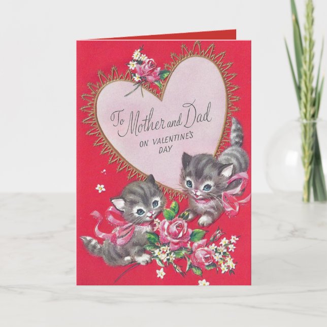 Cute Kitten's Valentine Day's Wish For Mum & Dad Holiday Card (Front)