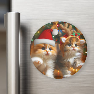 Cute kittens with Santa Claus and reindeer hats 1 Magnet