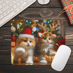 Cute kittens with Santa Claus and reindeer hats 1 Mouse Pad