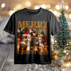 Cute kittens with Santa Claus and reindeer hats 1 T-Shirt