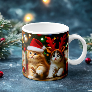 Cute kittens with Santa Claus and reindeer hats 2 Coffee Mug