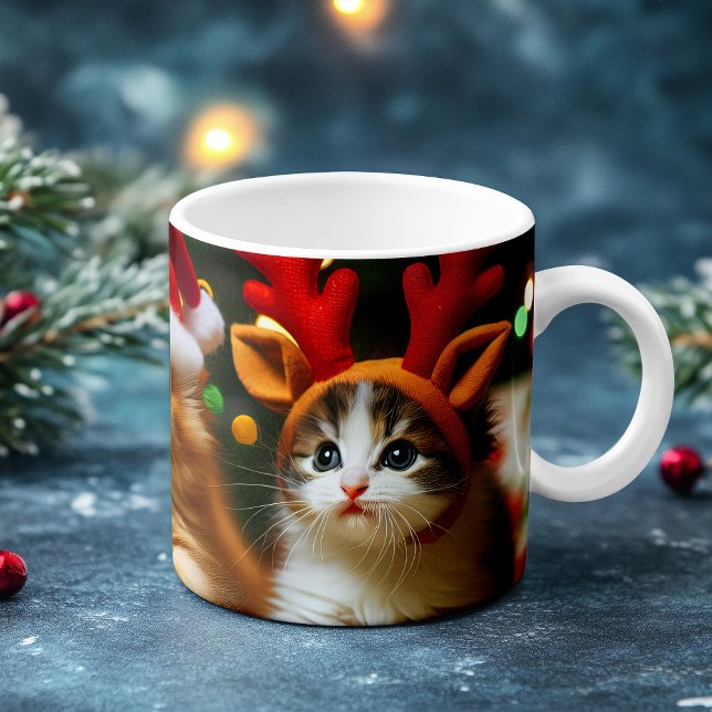 Cute kittens with Santa Claus and reindeer hats 2 Magic Mug (Creator Uploaded)