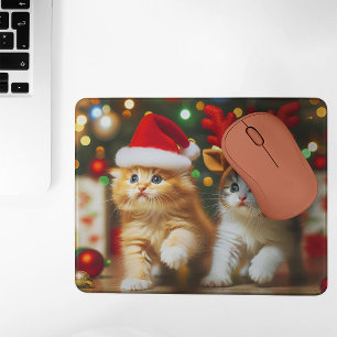 Cute kittens with Santa Claus and reindeer hats 2 Mouse Pad