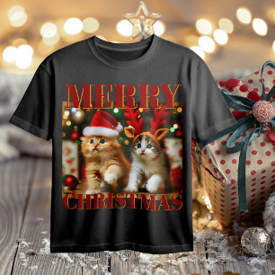 Cute kittens with Santa Claus and reindeer hats 2 T-Shirt