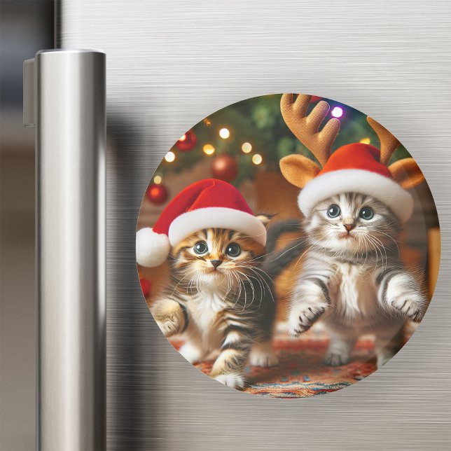 Cute kittens with Santa Claus and reindeer hats 3 Magnet (Creator Uploaded)