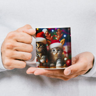 Cute kittens with Santa Claus and reindeer hats 4 Coffee Mug