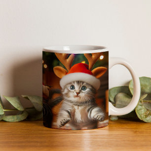 Cute kittens with Santa Claus and reindeer hats Magic Mug