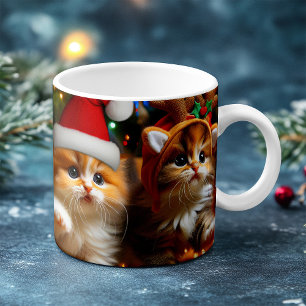 Cute kittens with Santa Claus and reindeer hats Magic Mug