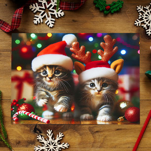 Cute kittens with Santa Claus and reindeer hats Postcard