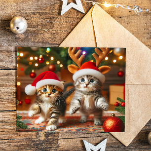 Cute kittens with Santa Claus and reindeer hats Postcard