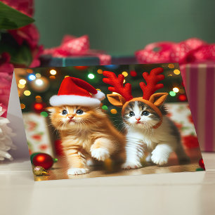 Cute kittens with Santa Claus and reindeer hats Thank You Card
