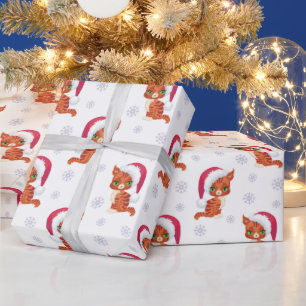 Cute Kittens With Santa Hat Snowflake Christmas Wr Wrapping Paper