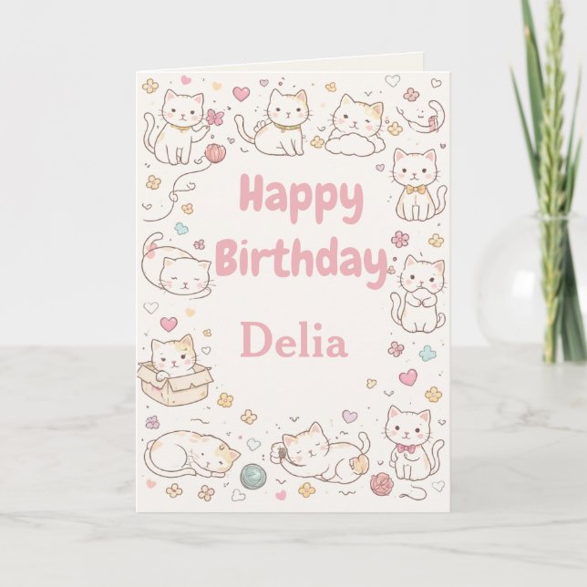 Cute Kitties Custom Birthday Card (Front)