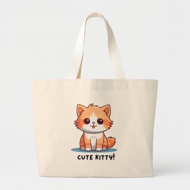 'Cute Kitty' Adorable Cat Character  Large Tote Bag (Front)