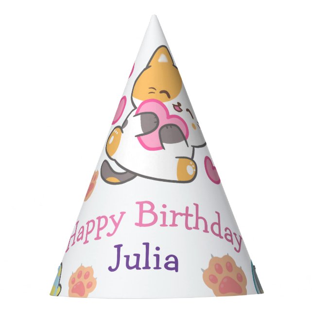 Cute kitty  baby girl birthday   party hat (Front)