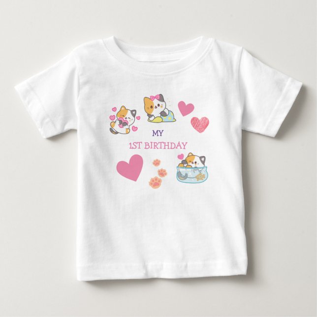 Cute kitty  baby girl birthday   T-Shirt (Front)