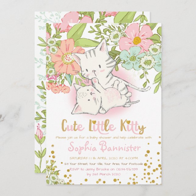 Cute Kitty Baby Shower Girl Invitation (Front/Back)