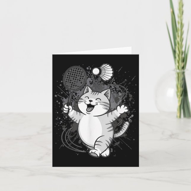 Cute Kitty Badminton Player Shuttle  Card (Front)