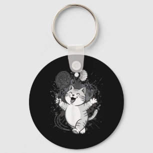 Cute Kitty Badminton Player Shuttle Key Ring