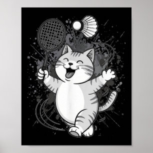 Cute Kitty Badminton Player Shuttle Poster