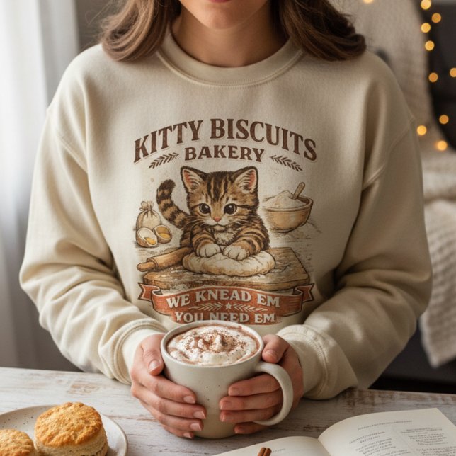 Cute Kitty Biscuits Bakery "We Knead 'Em" Pun  T-Shirt (Creator Uploaded)