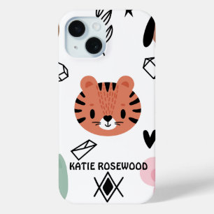 Cute Kitty Black and white Monogram iPhone 15 Case