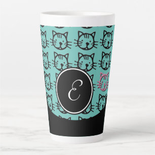 Cute Kitty (black, teal and pink) Latte Mug