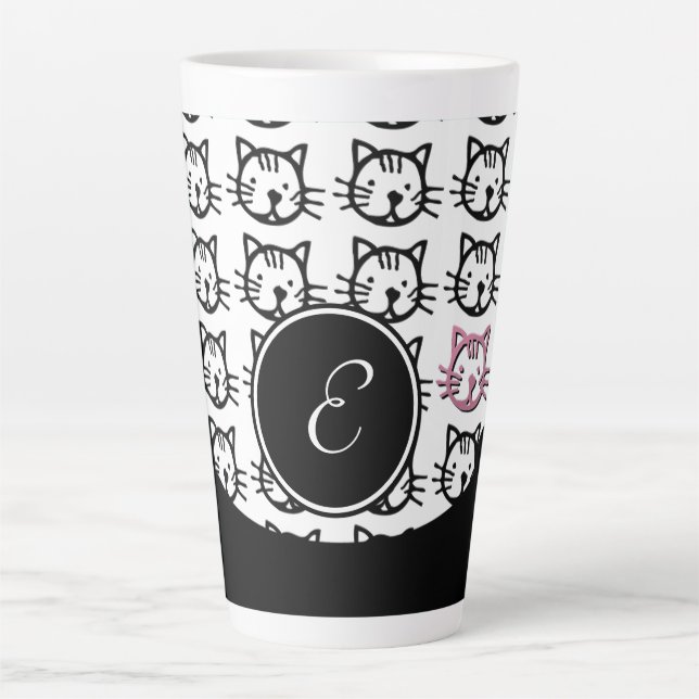 Cute Kitty (black, white and pink) Latte Mug (Front)