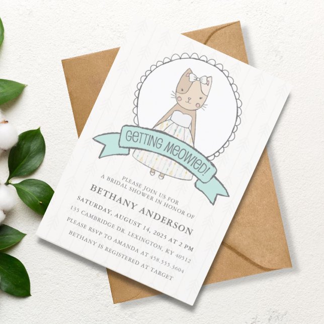 Cute Kitty Blue Ribbon Bridal Shower Invitation (Creator Uploaded)